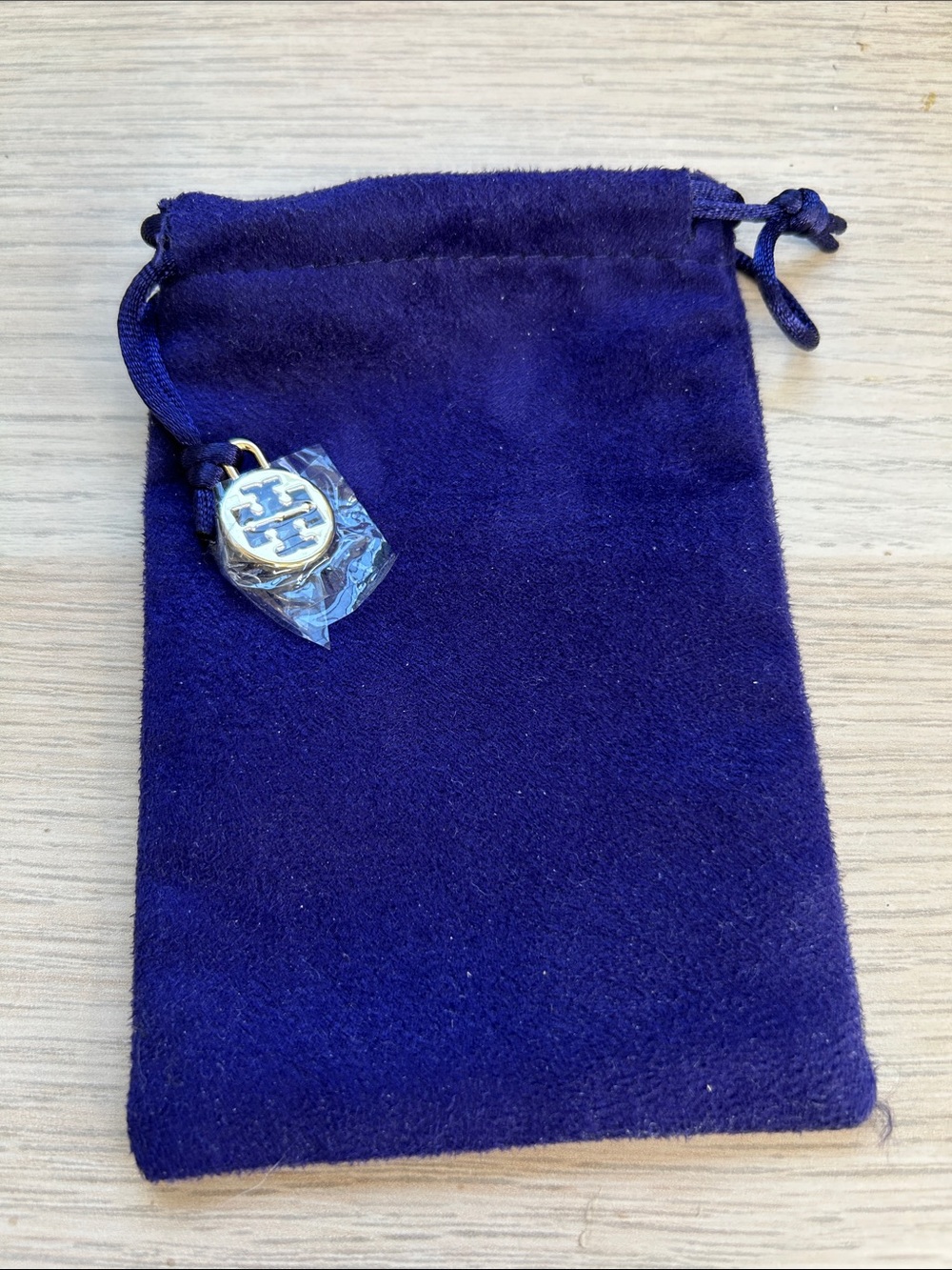 Tory Burch Royal Blue Velvet Drawstring Pouch with Logo Charm